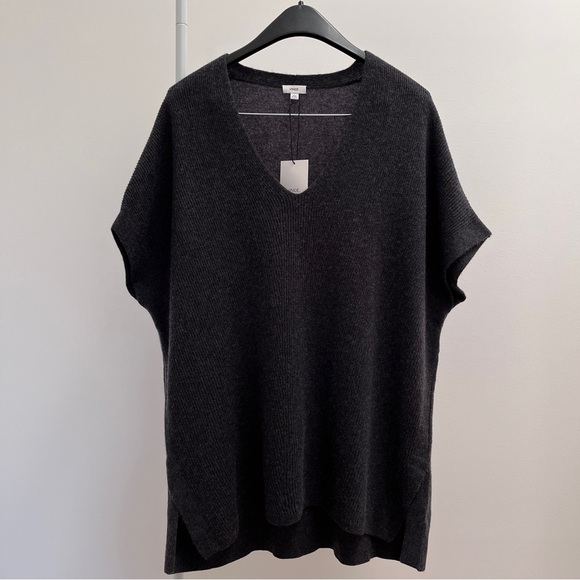 Vince Sweaters - Vince wool cashmere ribbed v-neck sweater vest poncho L charcoal grey rib NWT